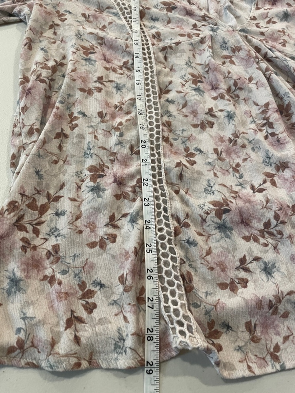 Boho Floral V-Neck Lace-Trim Blouse - Pink & Cream - Picture 13 of 15